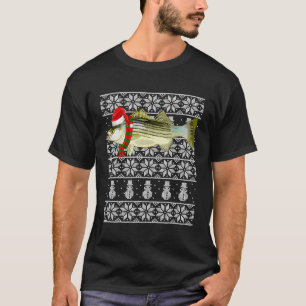 T-shirt Poissons Noël Chapeau de Noël Basse rayé Vilain No