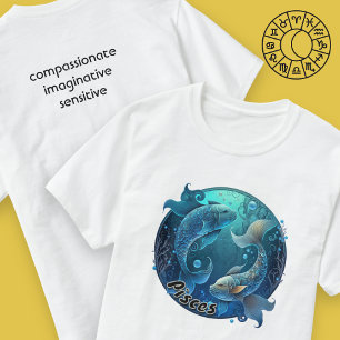 T-shirt Poissons Turquoise et noir Aquarelle Zodiac Mens T