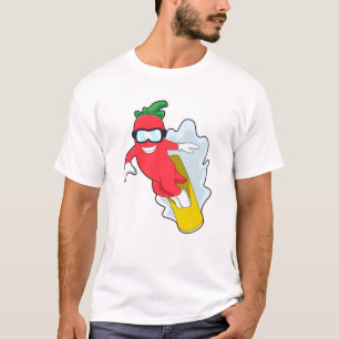 T-shirt Poivron au snowboard avec snowboard