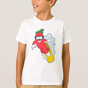T-shirt Poivron au snowboard avec snowboard