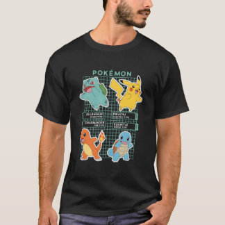 T-shirt Pokã©Mon Shot Kanto Région Sters Pokedex Grille