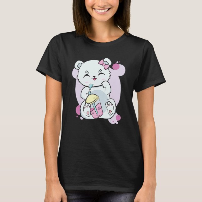 T-shirt Polar Bear Drinking Boba Flavor With Black Milk Te (Devant)