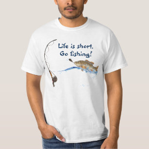 T-shirt pôle de pêche avec poisson dans l'eau