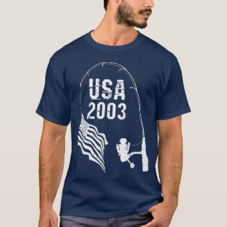 T-shirt Pôle de pêche drapeau américain 2003 Anniversaire