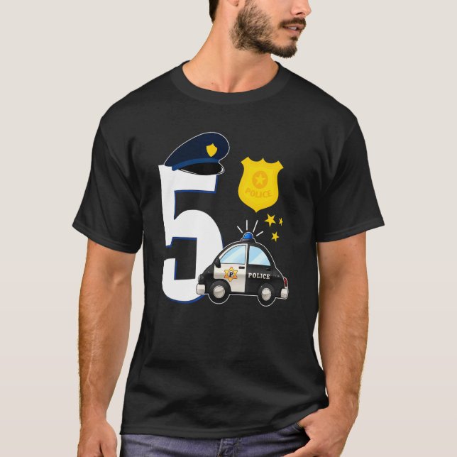 T-shirt Police 5 ans mignonne Police voiture 5Anniversaire (Devant)