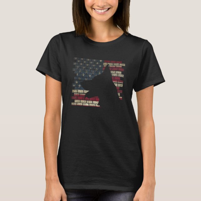 T-shirt Police Agent K9 Chien Shep Pd Drapeau Américain Si (Devant)