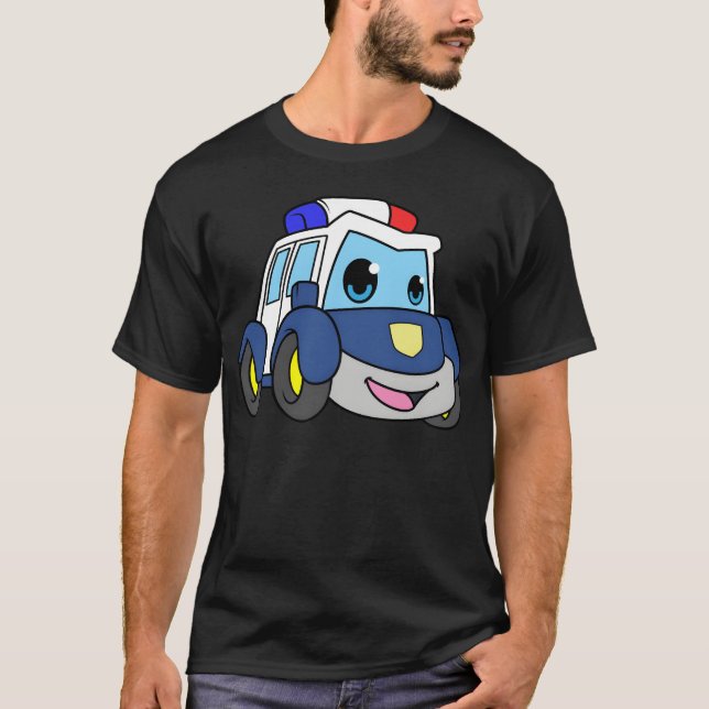 T-shirt Police Car With Blue Light And Siren friends famil (Devant)