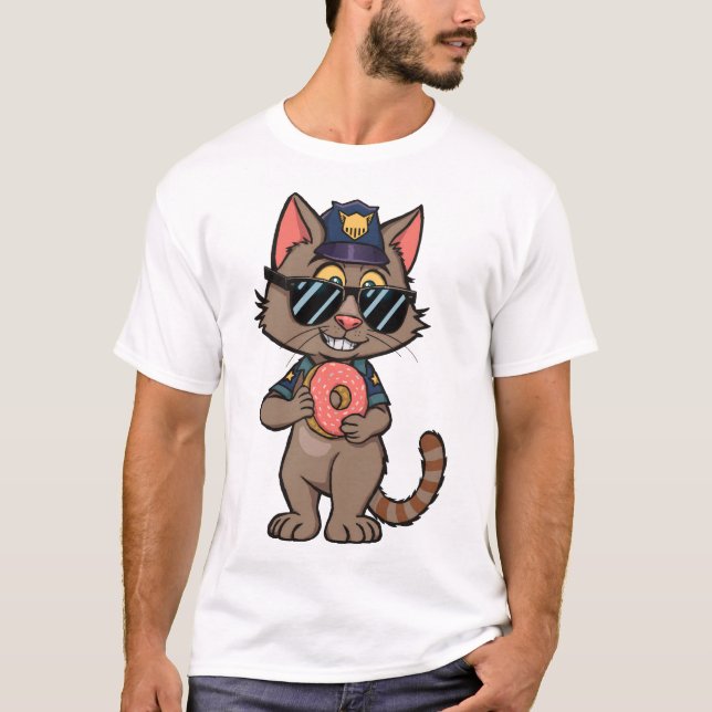 T-shirt Police Cat - 90s Cartoon Donut Cop (Devant)