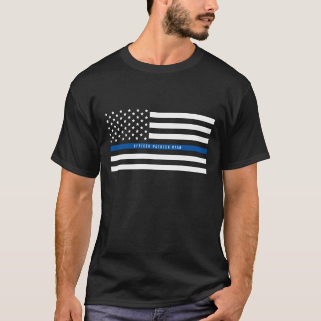 T-shirt Police Mince Blue Line American Flag Ajouter un no (Devant)