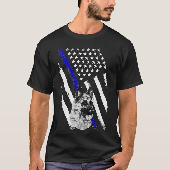 T-shirt Police mince Ligne bleue Drapeau K 9 Unité Chien A (Devant)