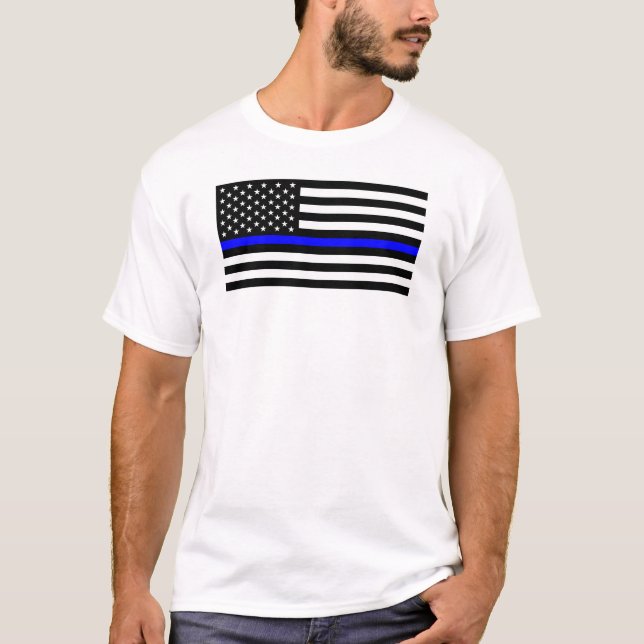 T-shirt police mince ligne bleue drapeau usa etats-unis am (Devant)