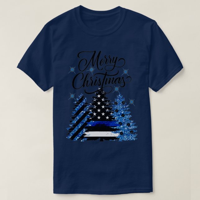 T-shirt Police Officier Ligne Bleue Mince Drapeau Arbre de (Design devant)