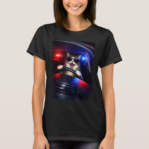 T-shirt Policier drôle chat fou conduisant voiture mème de