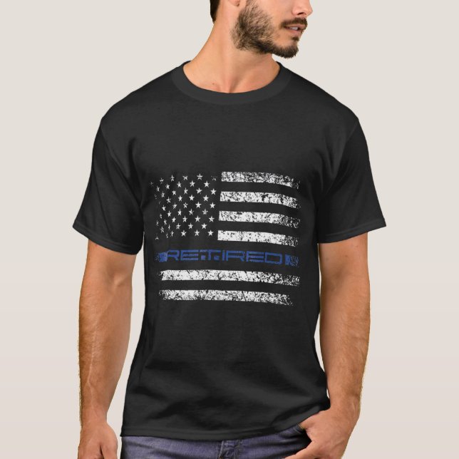 T-shirt Policier Mince Retraité Ligne bleue Américaine (Devant)