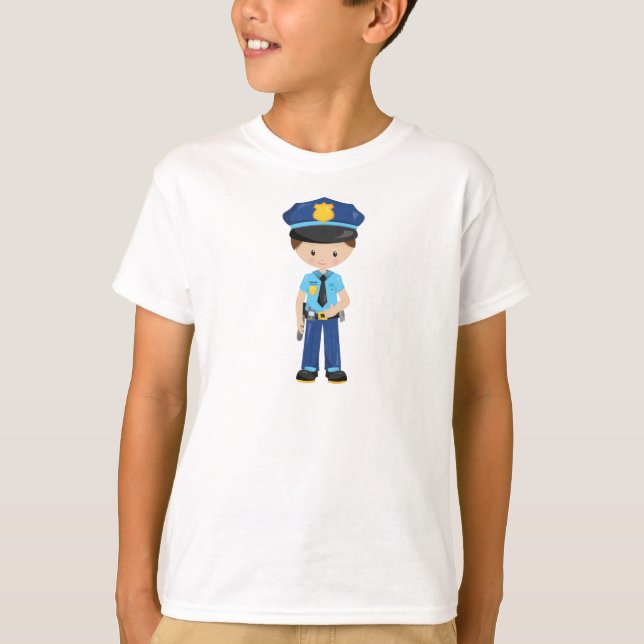 T-shirt Policier, Policier, Policier, Policier, Cheveux Br (Devant)