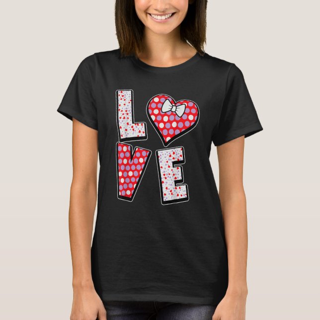 T-shirt Polka Dot Love Heart Bow Tie Valentine's Day  For  (Devant)