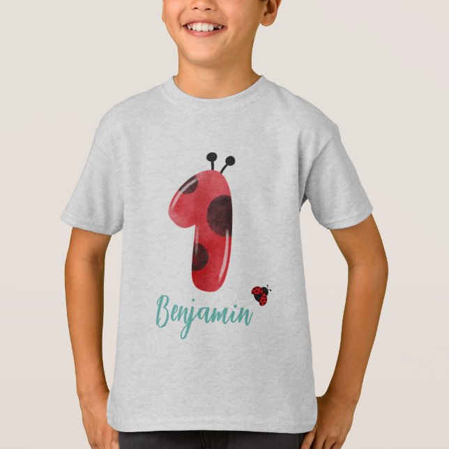 T-shirt Polka rouge mignon point Ladybug 1er anniversaire  (Devant)