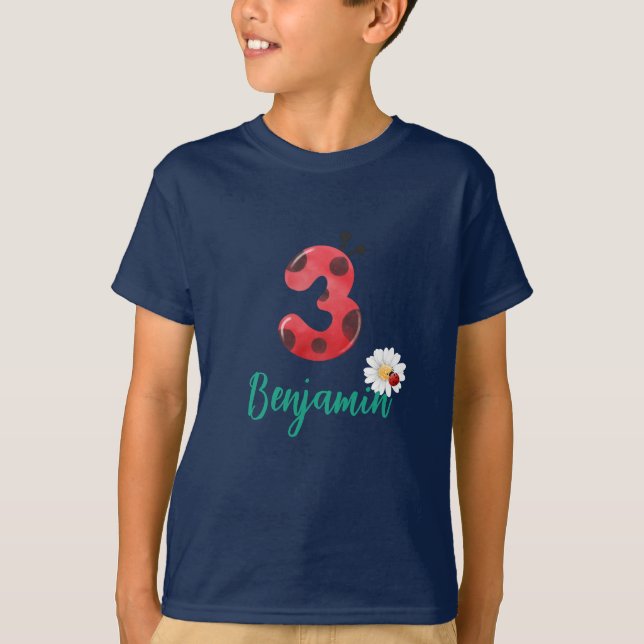 T-shirt Polka rouge mignon point Ladybug 3ème anniversaire (Devant)