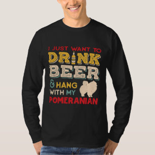 T-shirt Pomeranian Chien Papa Beer Lover