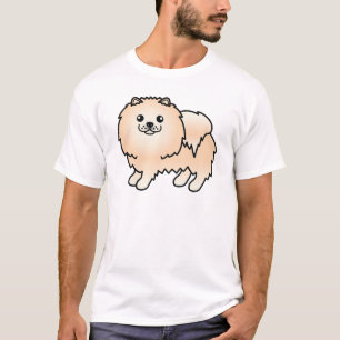 T-shirt Pomeranian crème Chien de dessin animé mignon