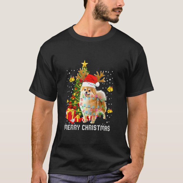 T-shirt Poméranie feux de Noël arbre Père Noël Pajama de N (Devant)