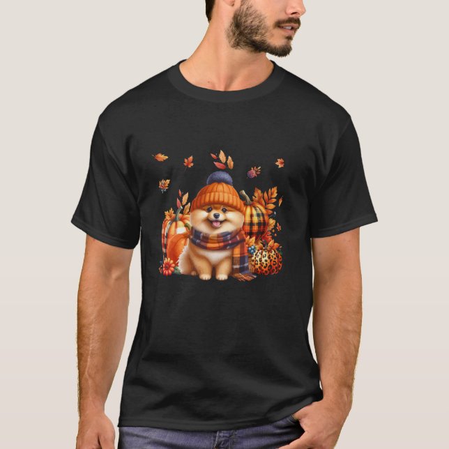 T-shirt Poméranie Thanksgiving Leopard Citrouilles automne (Devant)
