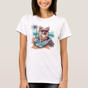 T-shirt Poméranien avec lunettes de soleil à la plage