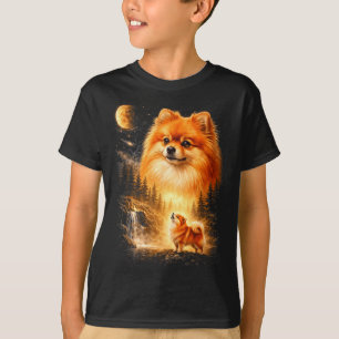 T-shirt Poméranien hurlant à la lune vintage mystique fait