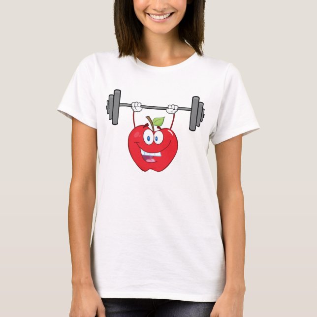 T-shirt Pomme Poids de levage Fitness Caractère de fruits (Devant)