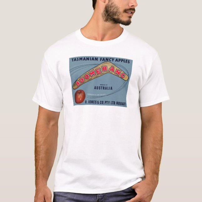 T-shirt Pommes de Boomerang - Étiquette Vintage de crème f (Devant)