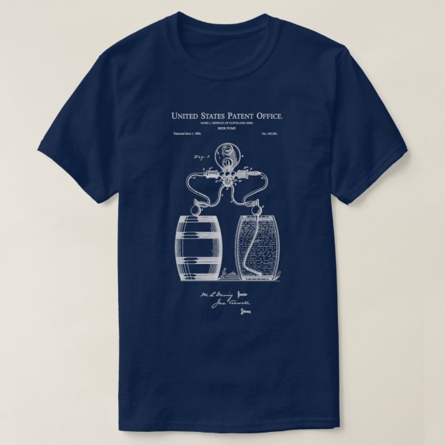T-shirt Pompe à bière 1886 Brevet Imprimer Pompe à bière V (Design devant)