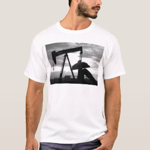 T-shirt Pompe Jack de puits de pétrole noir et blanc