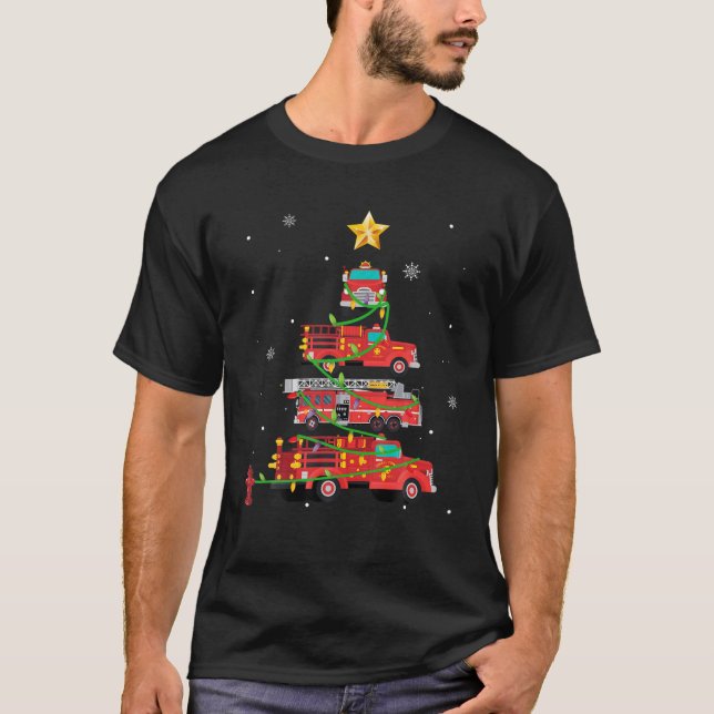 T-shirt Pompier Camion d'incendie Arbre de Noël Noël Noël  (Devant)
