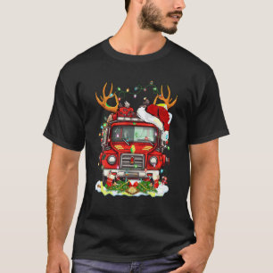 T-shirt Pompier Camion Reindeer Xmas Éclairage Pompier Chr