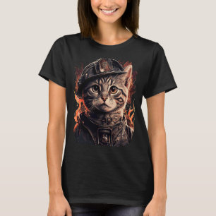 T-shirt Pompier Chat Kitten Casque pompier
