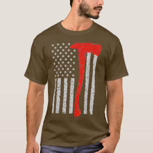 T-shirt Pompier Drapeau Américain Ax Mince Red Line Patrio
