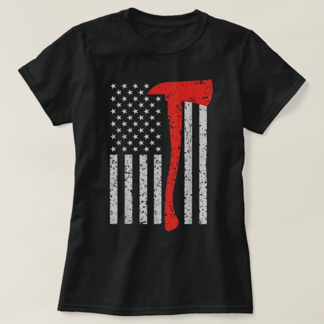 T-shirt Pompier Drapeau Américain Ax Mince Red Line Patrio (Design devant)