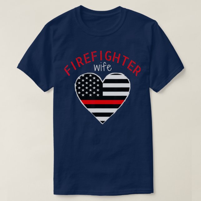 T-shirt Pompier Épouse Mince Red Line Heart Fireman (Design devant)