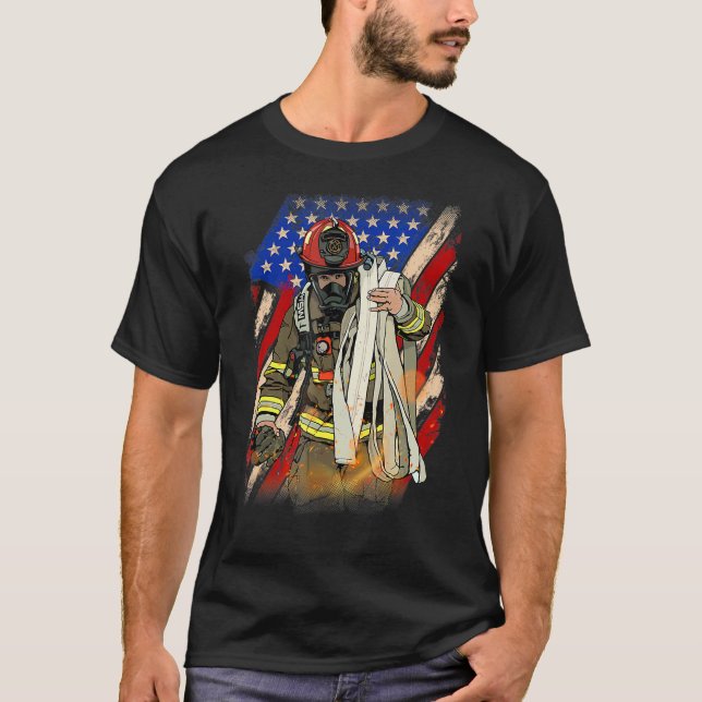 T-shirt Pompier Jour commémoratif du drapeau américain Fir (Devant)