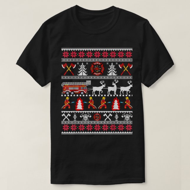 T-shirt Pompier laide pull de Noël, pompier D (Design devant)