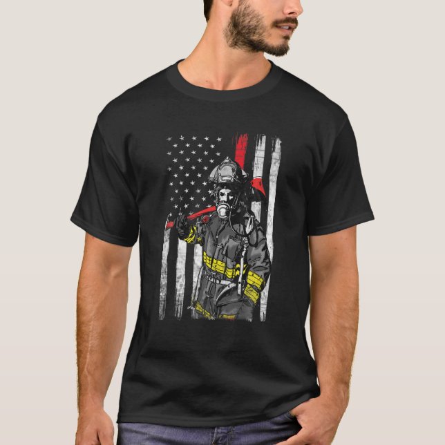 T-shirt Pompier patriotique Américain USA Drapeau pompier  (Devant)