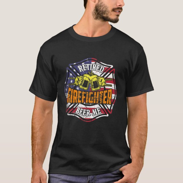 T-shirt Pompier Retraité Beer Me For USA Fireman Flag (Devant)