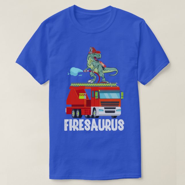 T-shirt Pompier Saurus Camion pompier Dinosaure (Design devant)