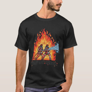 T-shirt Pompiers héroïques luttant contre des flammes inte