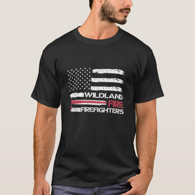 T-shirt Pompiers Wildland Usa Drapeau mince Ligne rouge (Devant)