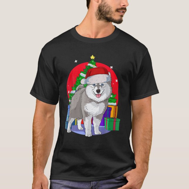 T-shirt Pomsky Chien Père Noël Décor Arbre de Noël (Devant)
