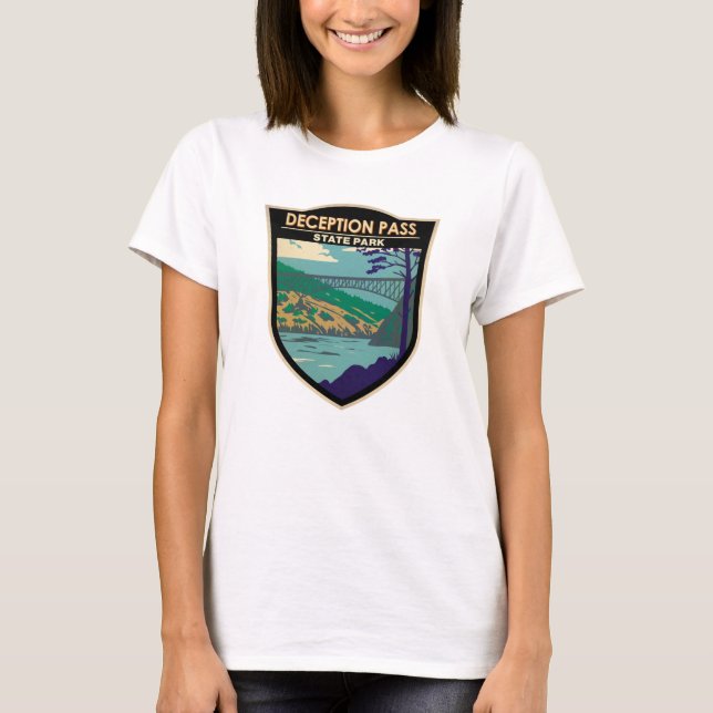 T-shirt Pont d'état du parc Deception Pass Badge de Washin (Devant)