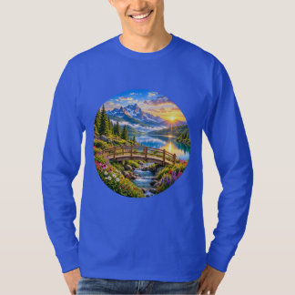 T-shirt Pont en bois au bord d'un lac de montagne alpin au