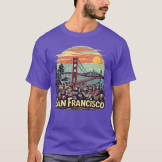 T-shirt Pont Golden Gate de San Francisco Souvenir Rétro V