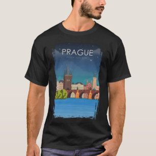 T-shirt Pont Prague République Tchèque Vintage Minimal Ret
